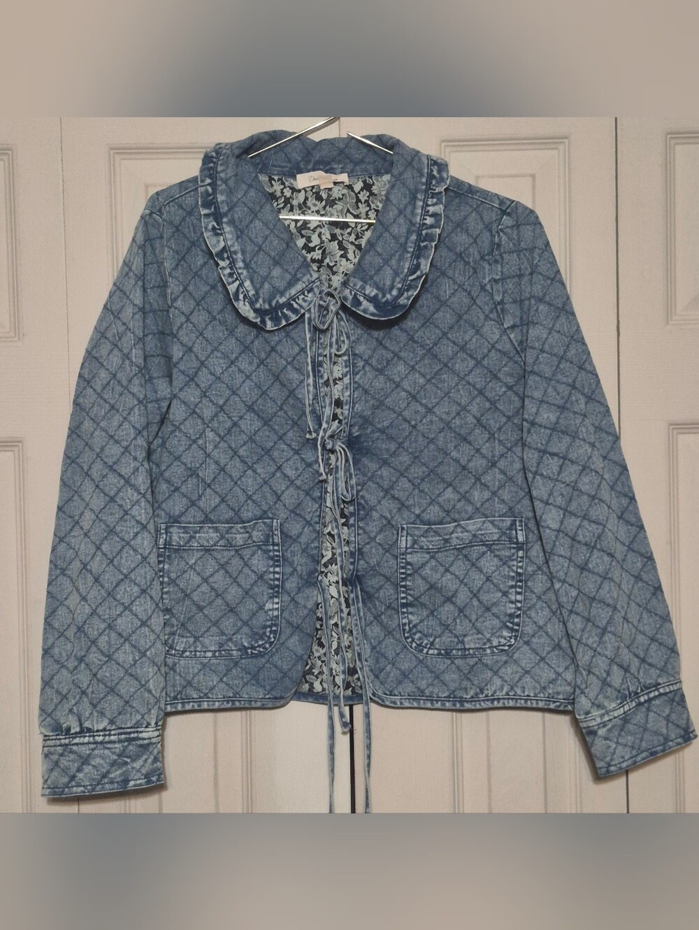 Doe & Rae Light Blue Quilted Tie-Front Jean Jacket